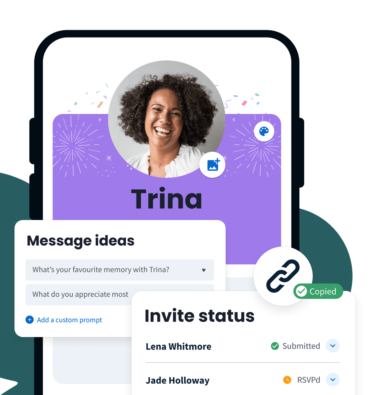 Personalized VidDay invitation with message ideas and invite status