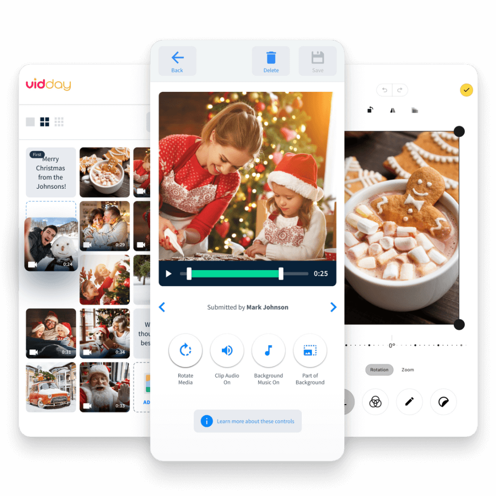 Once you've received or uploaded all of your media, you can start creating your holly jolly video